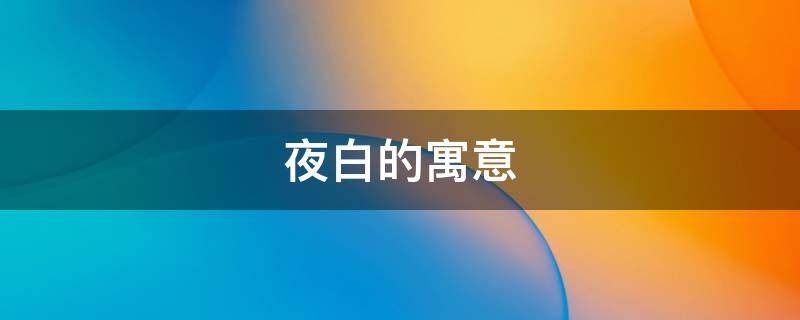 夜白的寓意（白夜行的寓意）