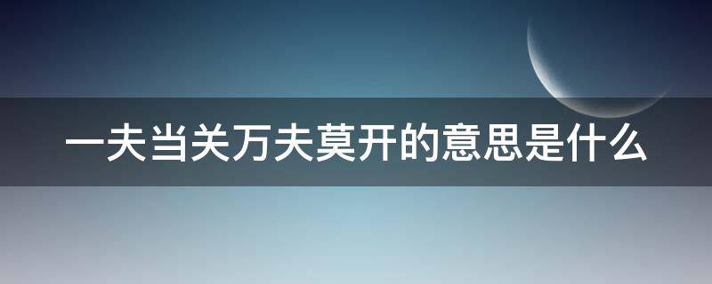 一夫当关万夫莫开的意思是什么（一夫当关万夫莫开的意思是什么用情节）