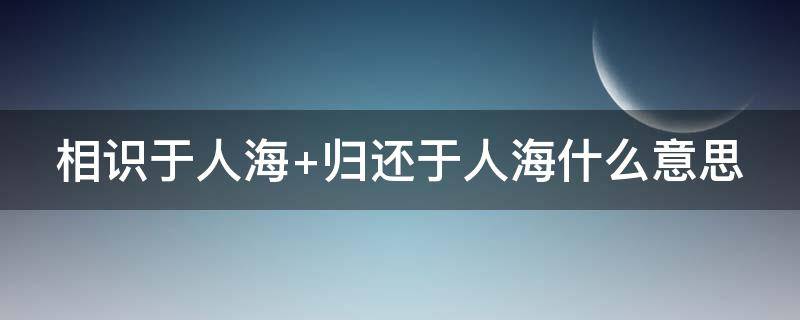 相识于人海 相识于人海 归还于人海