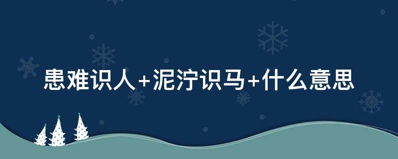 患难识人 患难识人泥泞识马是什么意思