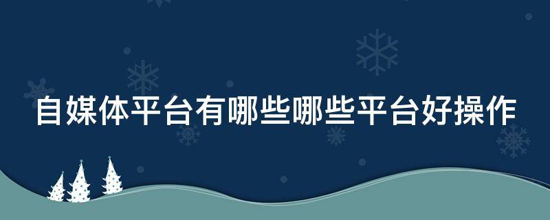 自媒体平台有哪些哪些平台好操作（自媒体的平台）