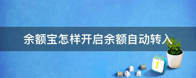 余额宝怎样开启余额自动转入（余额宝怎么开启自动转入）