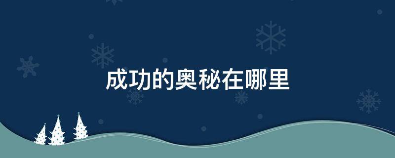 成功的奥秘在哪里 成功的奥秘在哪里拍摄
