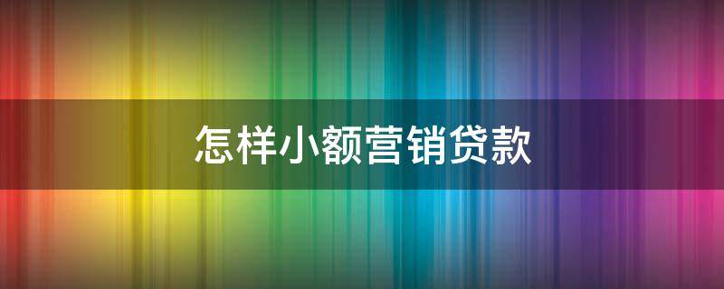 怎样小额营销贷款 小额贷款营销策略