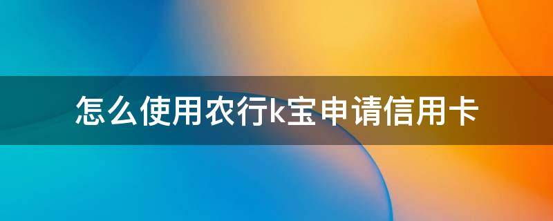 怎么使用农行k宝申请信用卡 农行k宝办理信用卡流程