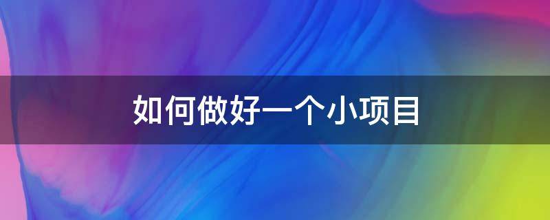 如何做好一个小项目 如何做好一个小项目管理