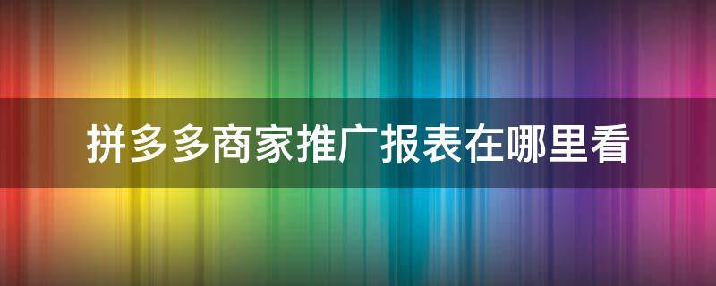 拼多多商家推广报表在哪里看 拼多多推广报表怎么看
