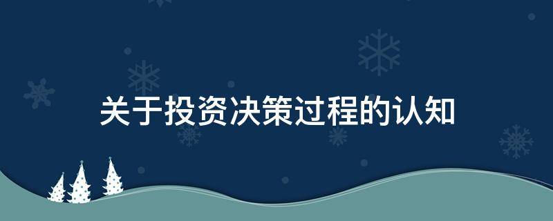 关于投资决策过程的认知 投资决策的正确与否