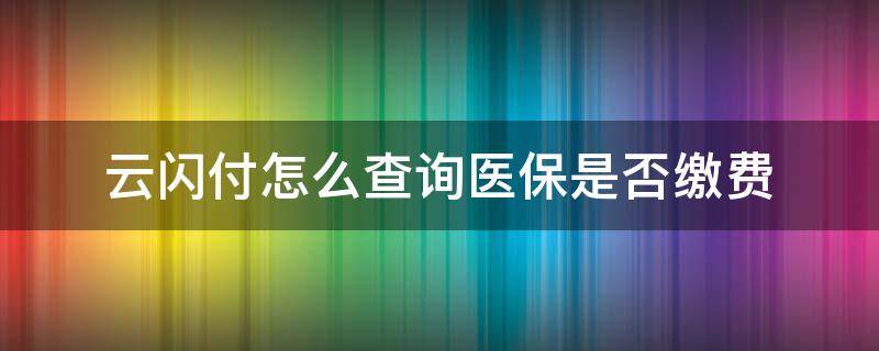 云闪付怎么查询医保是否缴费 云闪付缴纳医保怎么查询