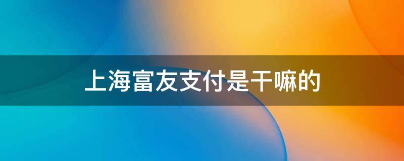 上海富友支付是干嘛的 上海富友支付是干嘛的钱多多
