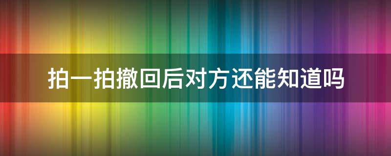 拍一拍撤回后对方还能知道吗（拍一拍撤回后群里其他人能看到吗）