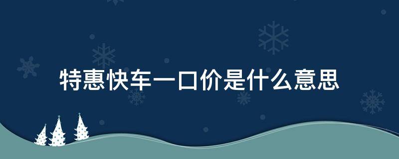 特惠快车一口价是什么意思（滴滴打车特惠快车一口价是什么意思）