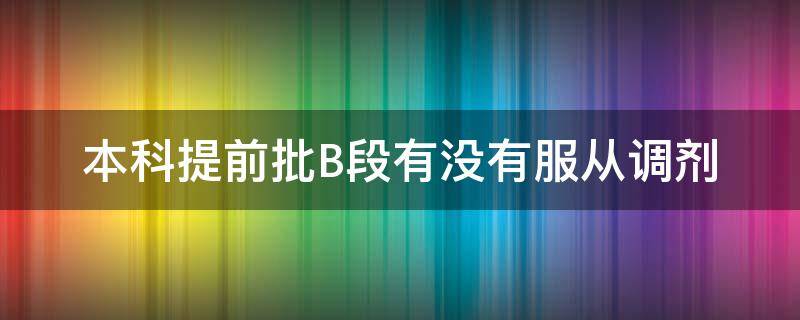 本科提前批B段有没有服从调剂 本科提前批b段有没有服从调剂的