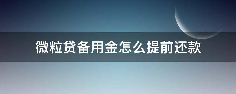 微粒贷备用金怎么提前还款 微粒贷备用金怎么提前还款啊