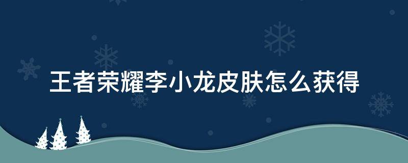 王者荣耀李小龙皮肤怎么获得 王者荣耀李小龙皮肤怎么获得的