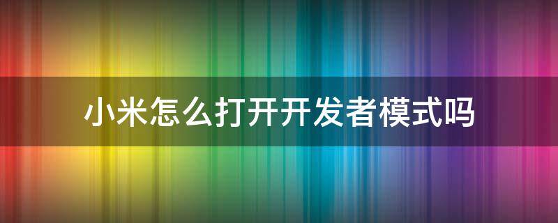 小米怎么打开开发者模式吗（小米开发者模式怎么开启）