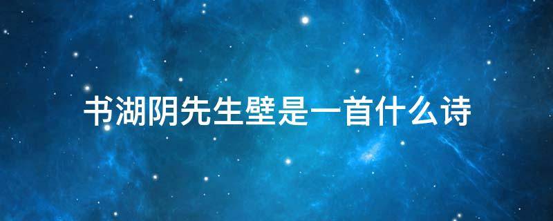 书湖阴先生壁是一首什么诗（书湖阴先生壁是一首什么诗?）