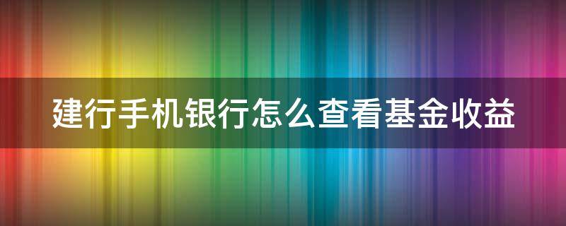 建行手机银行怎么查看基金收益（建行手机银行怎么查看基金收益情况）
