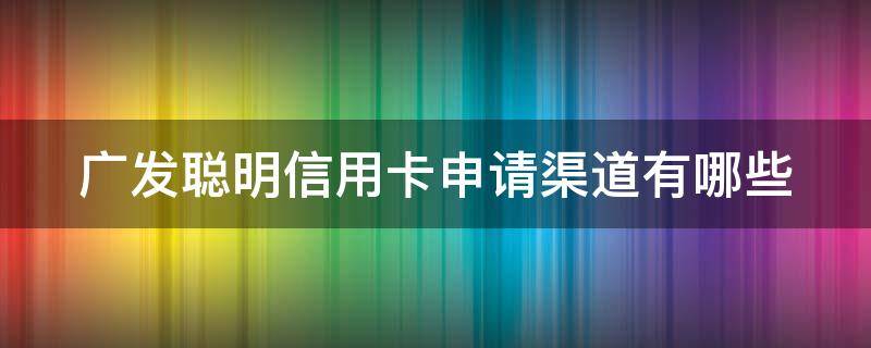 广发聪明信用卡申请渠道有哪些（广发聪明卡有什么好处）