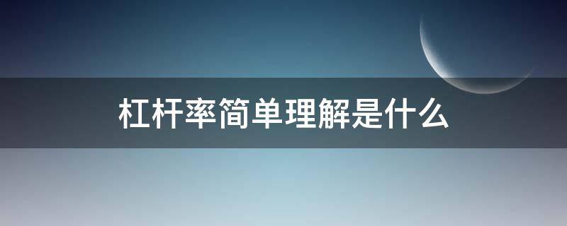 杠杆率简单理解是什么 杠杆率怎么通俗理解