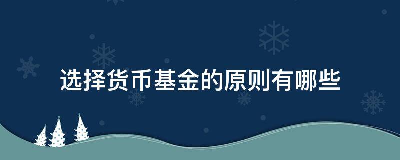 选择货币基金的原则有哪些（选择货币基金主要考虑哪些因素）
