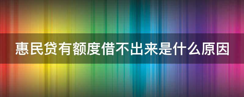 惠民贷有额度借不出来是什么原因（惠民贷有额度借不出来是什么原因造成的）