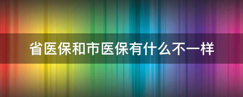 省医保和市医保有什么不一样 省医保和市医保有什么不一样吗