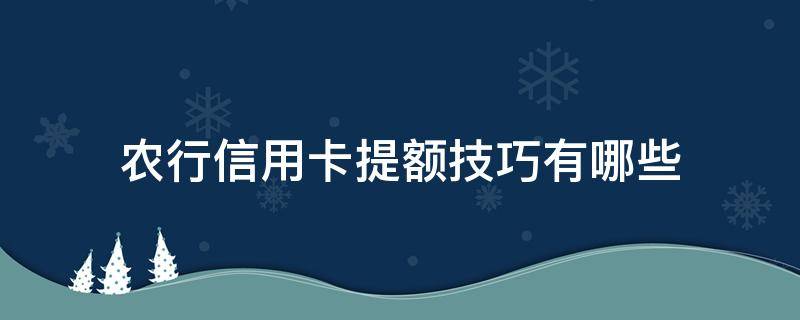 农行信用卡提额技巧有哪些（农行信用卡提额技巧有哪些呢）