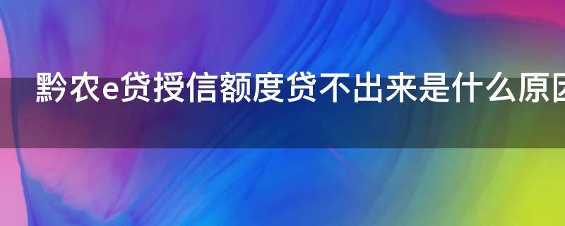 黔农e贷授信额度贷不出来是什么原因（黔农e贷授信额度贷不出来但可以在平台上消费）