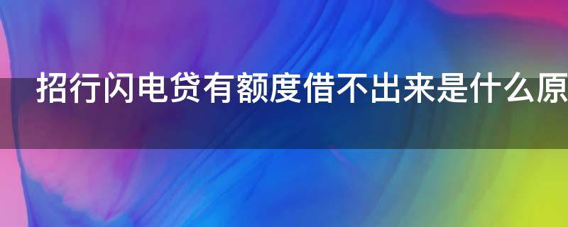 招行闪电贷有额度借不出来是什么原因