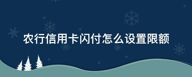 农行信用卡闪付怎么设置限额 农行信用卡闪付怎么设置限额支付