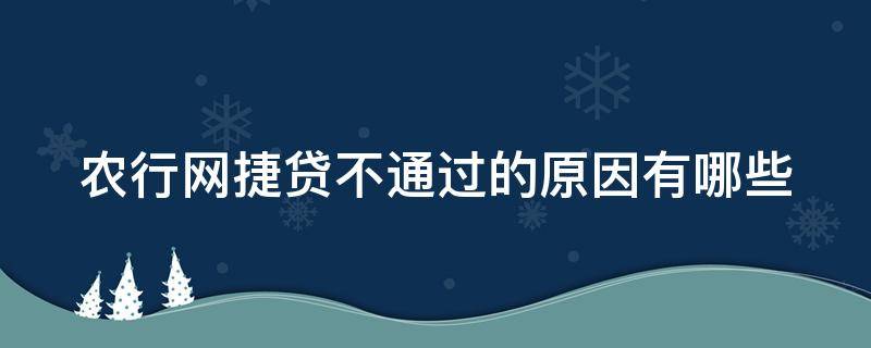 农行网捷贷不通过的原因有哪些（农行网捷贷不通过的原因有哪些方面）