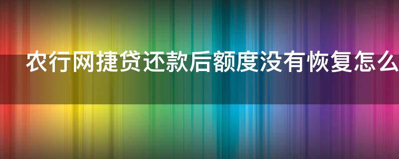 农行网捷贷还款后额度没有恢复怎么回事