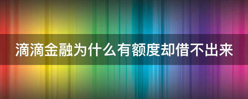 滴滴金融为什么有额度却借不出来（滴滴金融有额度借不出来怎么办）