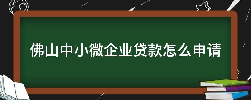 佛山中小微企业贷款怎么申请（佛山中小微企业审批中心）