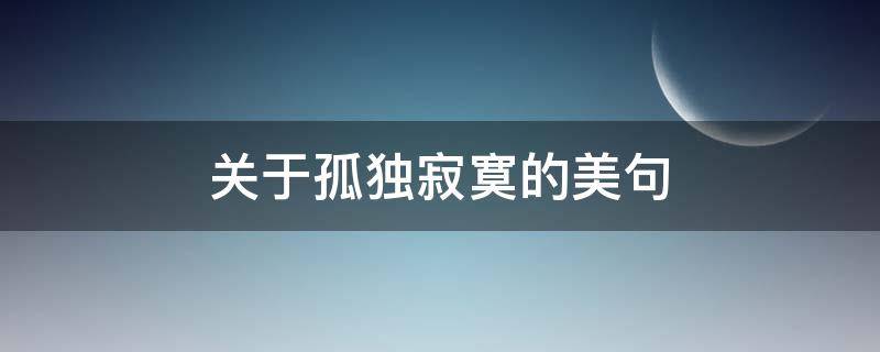 关于孤独寂寞的美句（关于孤独寂寞的美句简短）
