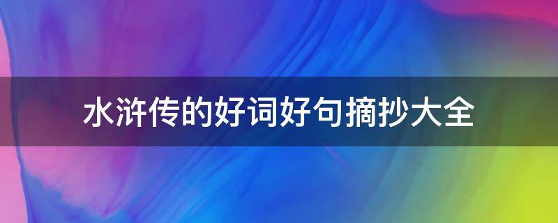 水浒传的好词好句摘抄大全（水浒传的好词好句摘抄大全四年级）