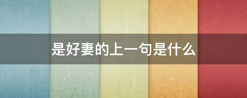 是好妻的上一句是什么（是好妻的上一句是什么呢）