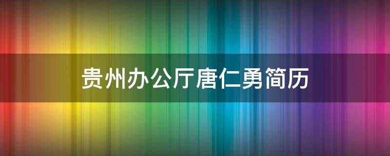 贵州办公厅唐仁勇简历 贵州省舒勇简历